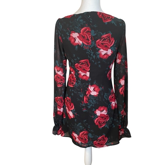 Princess Polly Bayford Long Sleeve Mini Dress Red Black Roses US Size 6 NWT - Picture 8 of 16